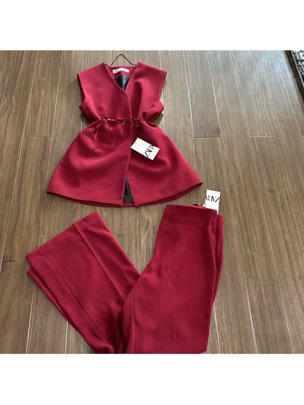 Zara Wine-Red Tailored Vest and Matching Trousers